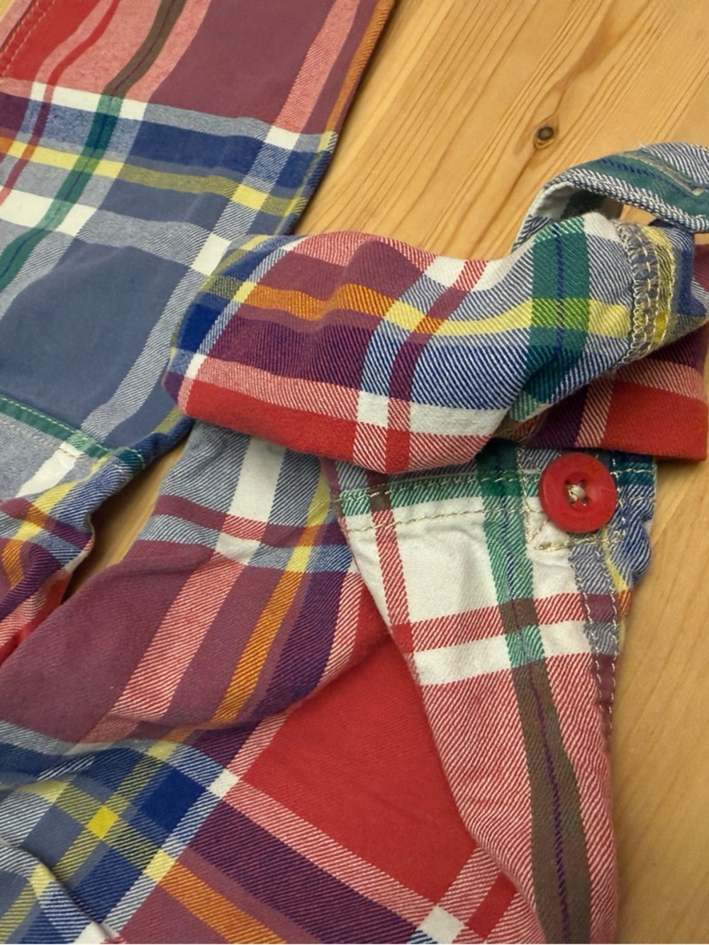 Mini Boden 104 4 plaid pants roll up to shorts red with drawstring EUC - Picture 3 of 4